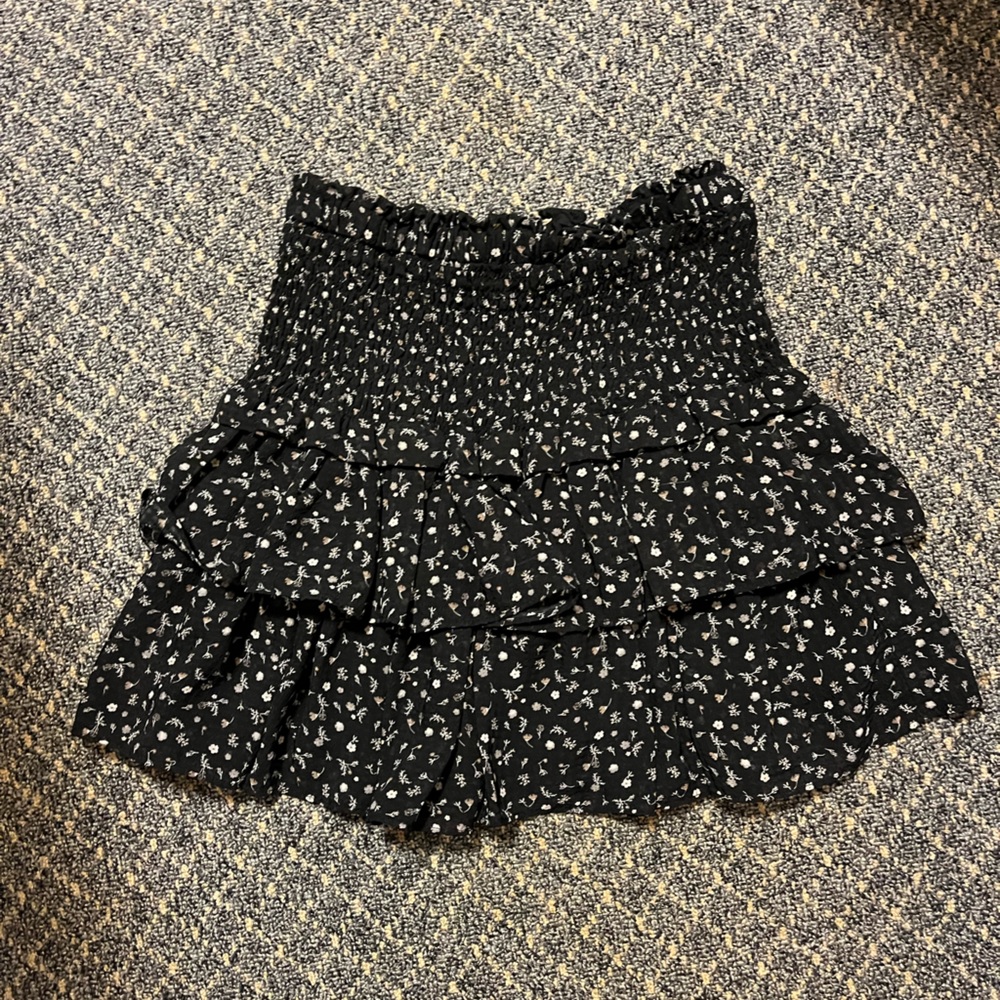 Reset Mini Black Floral Ruffled Skirt